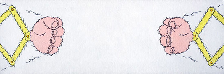 "A difference of Opinion" 10" x 32"/ 25 x81 cm ' Acrylic on Canvas 2006